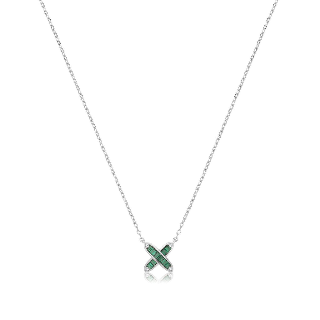 Emerald Baguette Infinity Necklace Sterling Silver 925 Hallmarked British Made