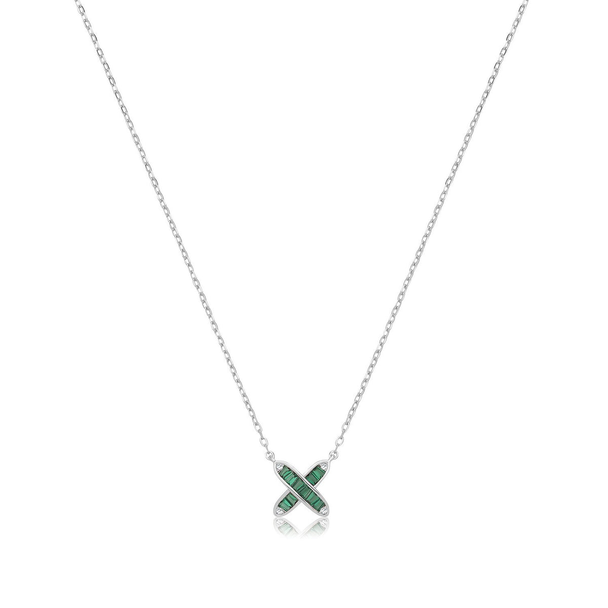 Emerald Baguette Infinity Necklace Sterling Silver 925 Hallmarked British Made
