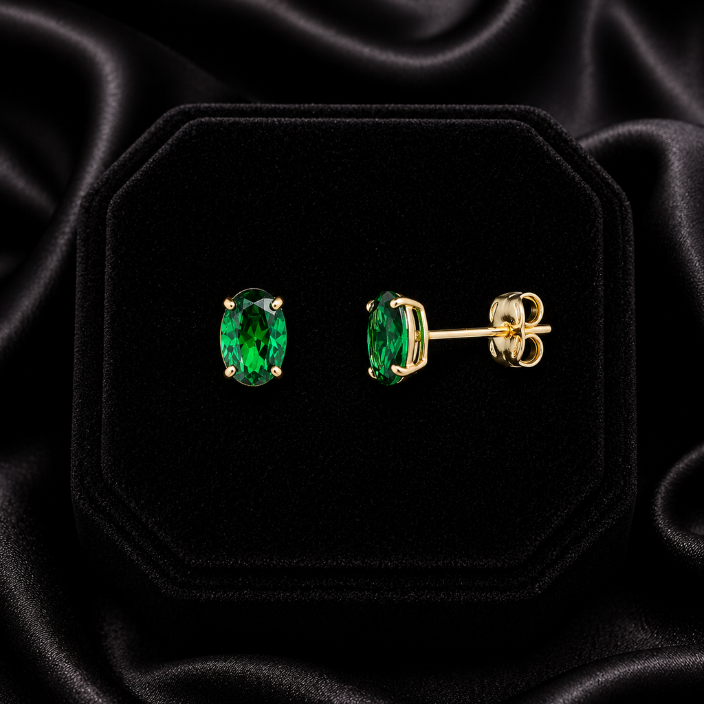 Natural Emerald Oval Earrings 9ct Yellow Gold 375 Hallmarked British Made