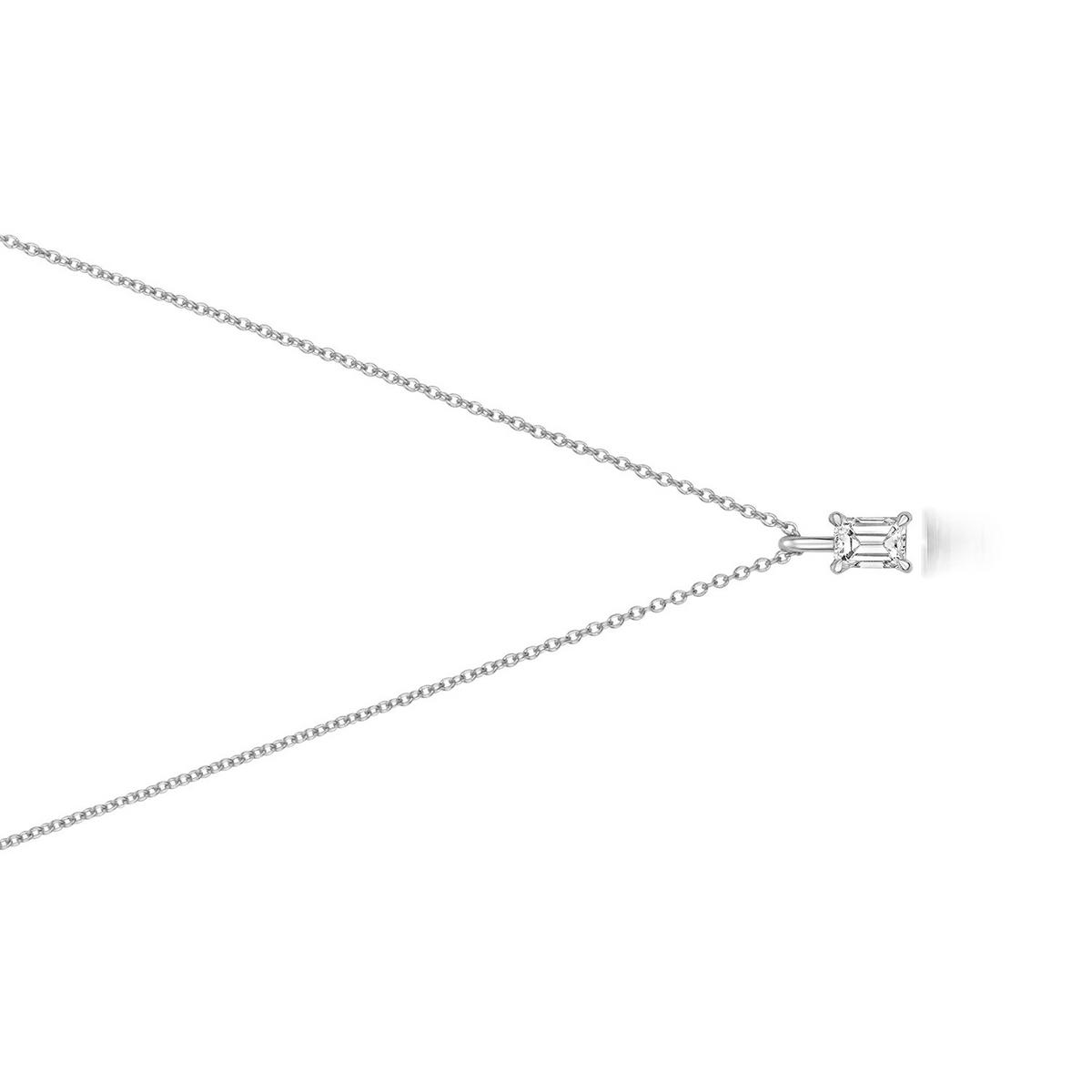 1 Natural Diamond Emerald Cut Necklace 18ct White Gold Hallmarked British Made