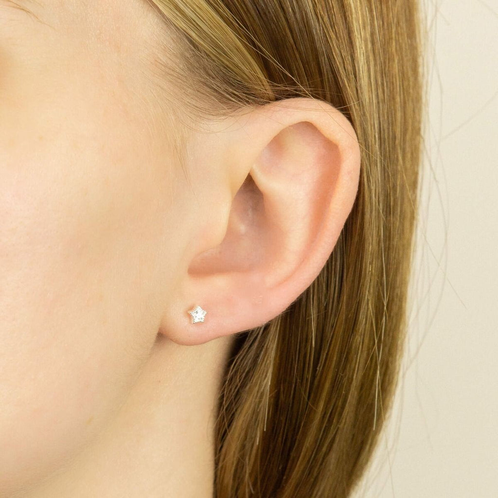 Zircon Star Stud Earrings Sterling Silver 925 Hallmarked Brand New Boxed