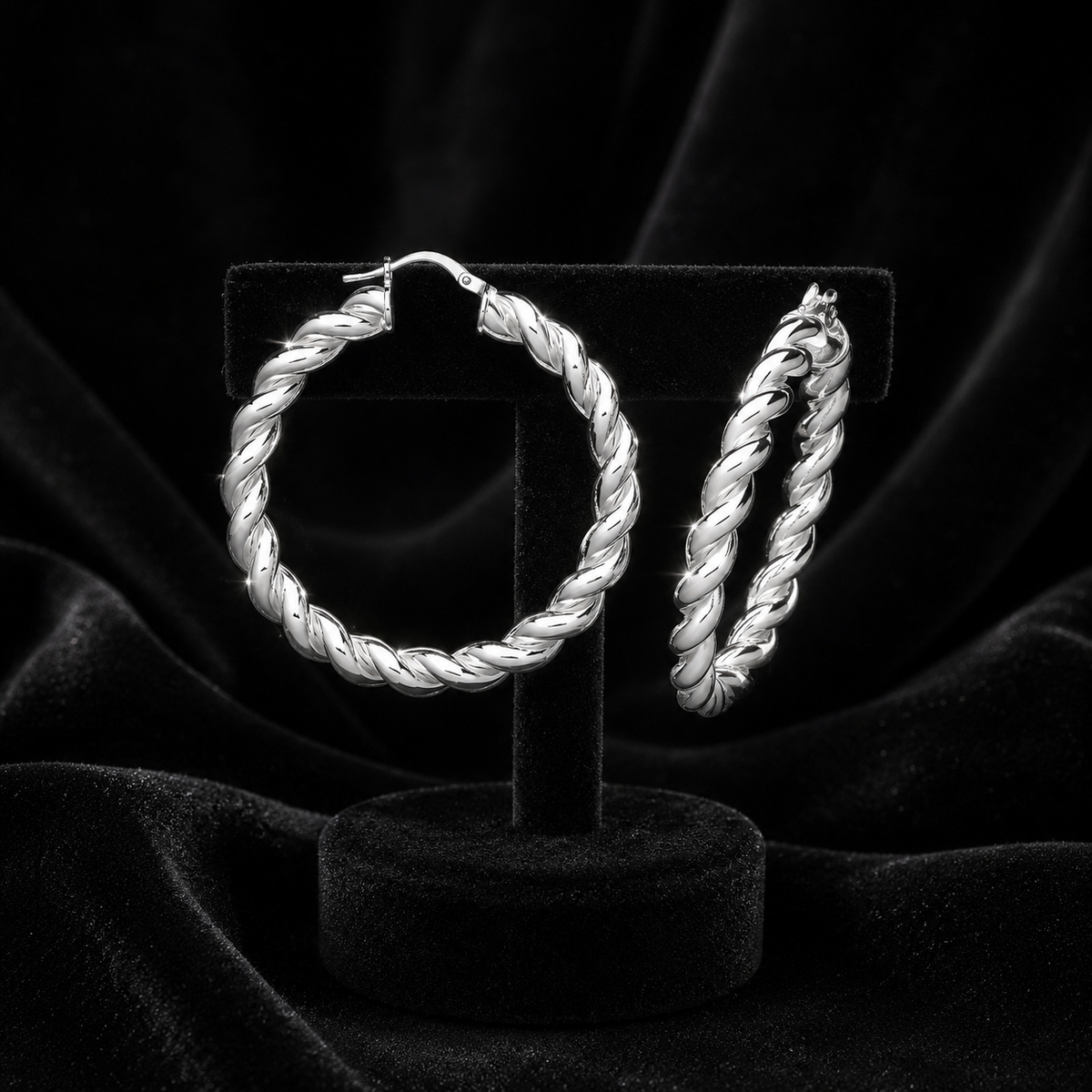 Hinged Twist Sterling Silver Hoops 925 Hallmarked 15mm - 50mm Diameter