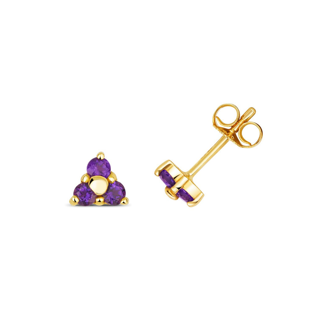 Yellow Gold 3 Stone Amethyst Earrings 9ct 375 Hallmarked New Boxed British Made