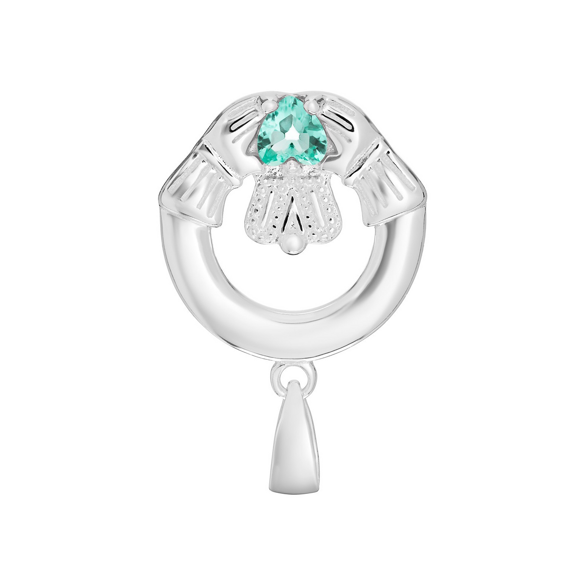 Aquamarine Claddagh Pendant Sterling Silver 925 Hallmarked All Chain Lengths