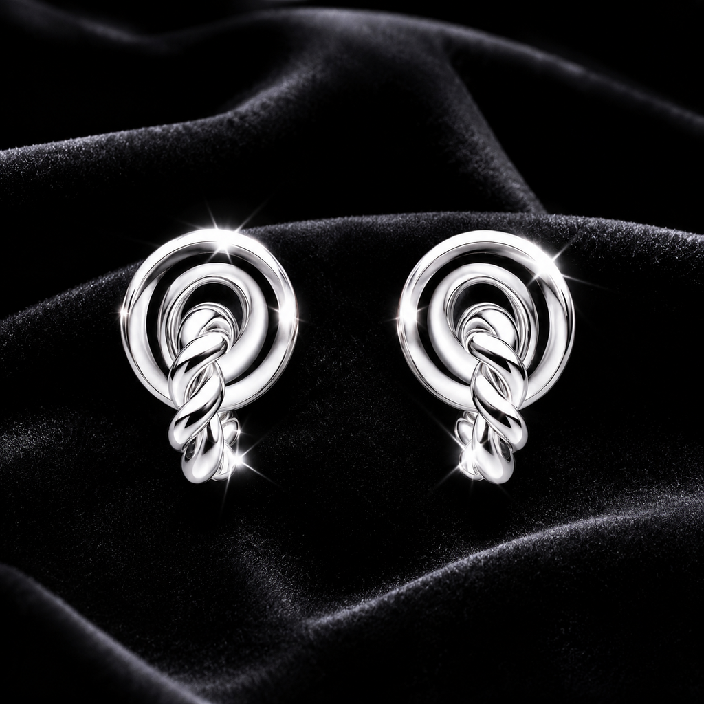 Linked Rope Stud Earrings Sterling Silver 925 Hallmarked British Made