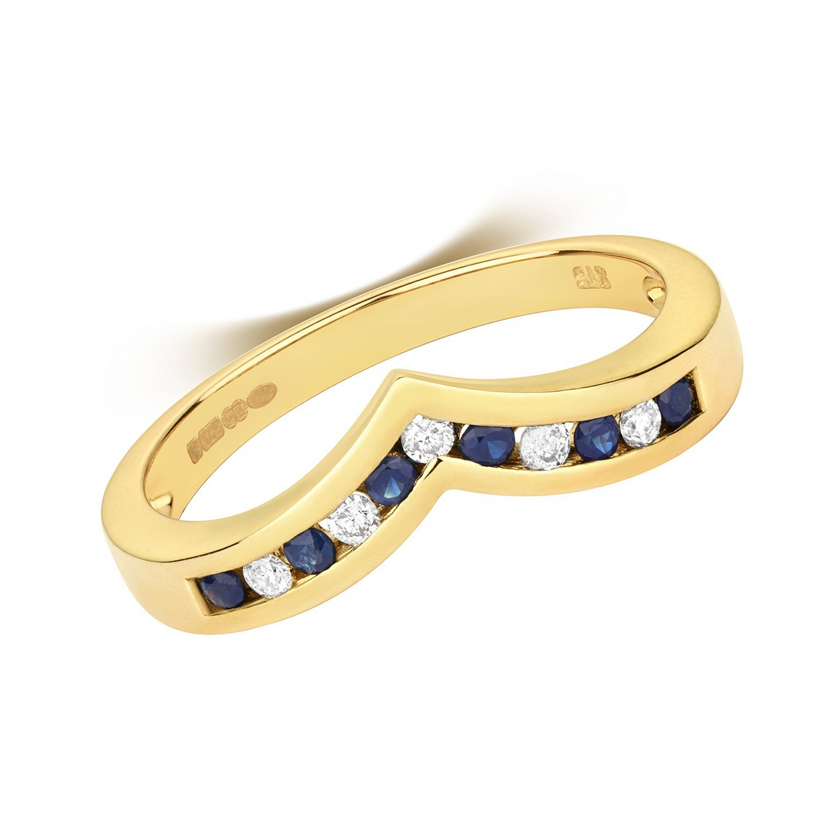 Sapphire Diamond Wishbone Ring 9ct Yellow Gold 375 Hallmarked Sizes J - Q