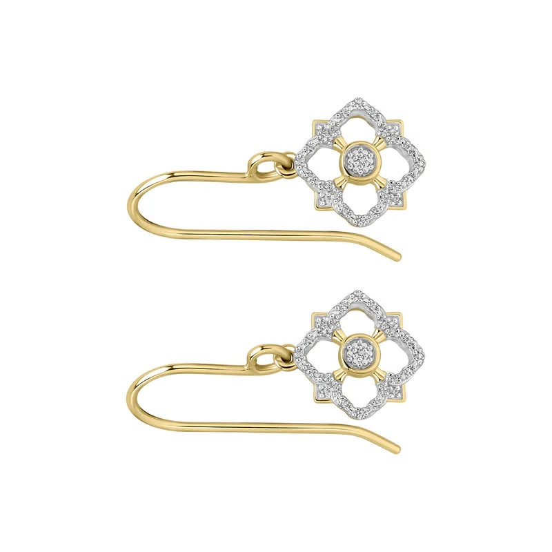 Pave Set Floral Drop Earrings 9ct Yellow Gold 375 Hallmarked British Made
