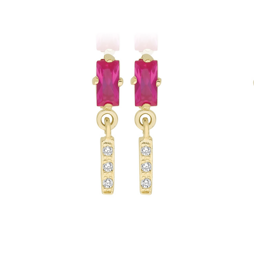 Baguette Natural Ruby Drop Earrings 9ct Yellow Gold 375 Hallmarked Brand New