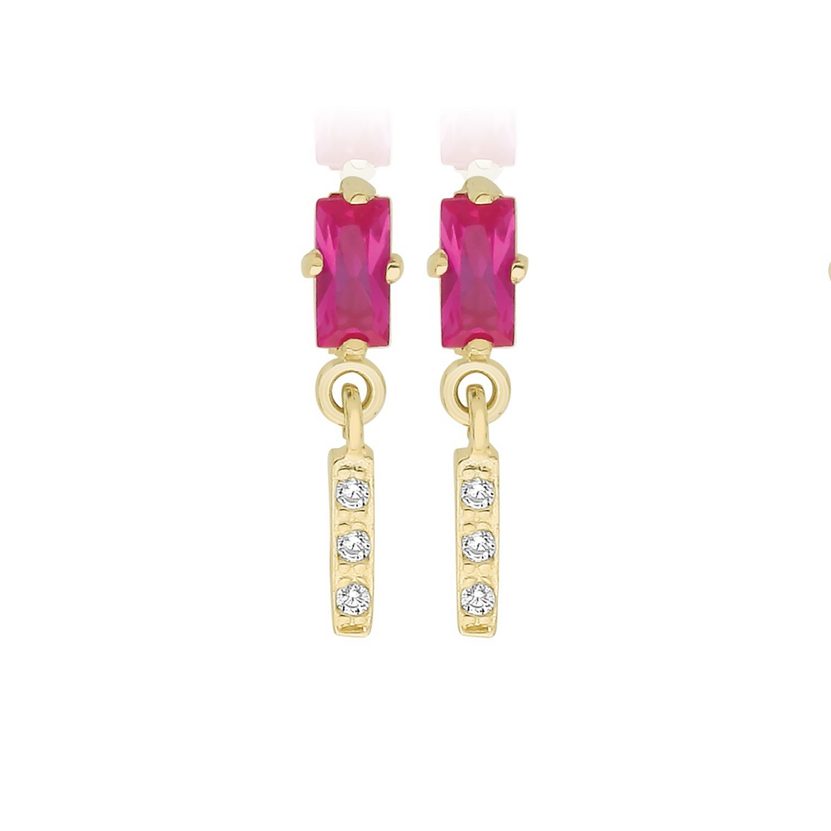 Baguette Natural Ruby Drop Earrings 9ct Yellow Gold 375 Hallmarked Brand New