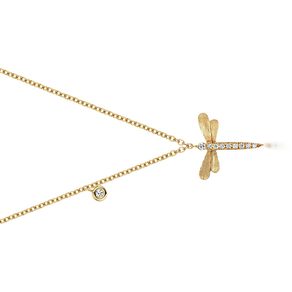 10 Natural Diamond Dragonfly Necklace 18ct Yellow Gold Hallmarked British Made
