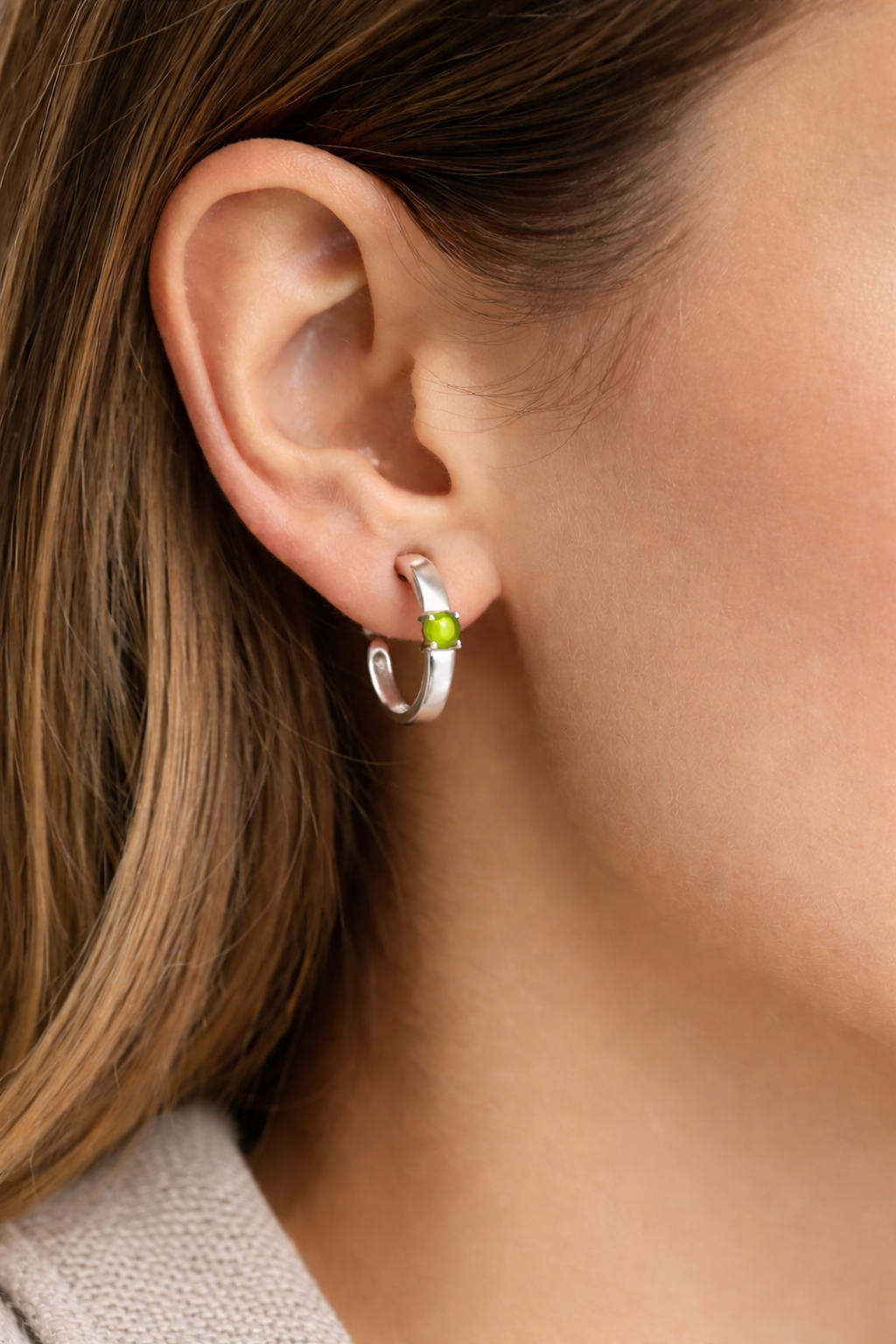 Peridot Huggie Hoop Earrings Sterling Silver 925 Hallmarked Brand New Boxed