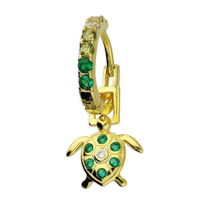 Emerald Turtle Huggie Hoop Earrings 18ct Yellow Gold Plated Hallmark Brand New