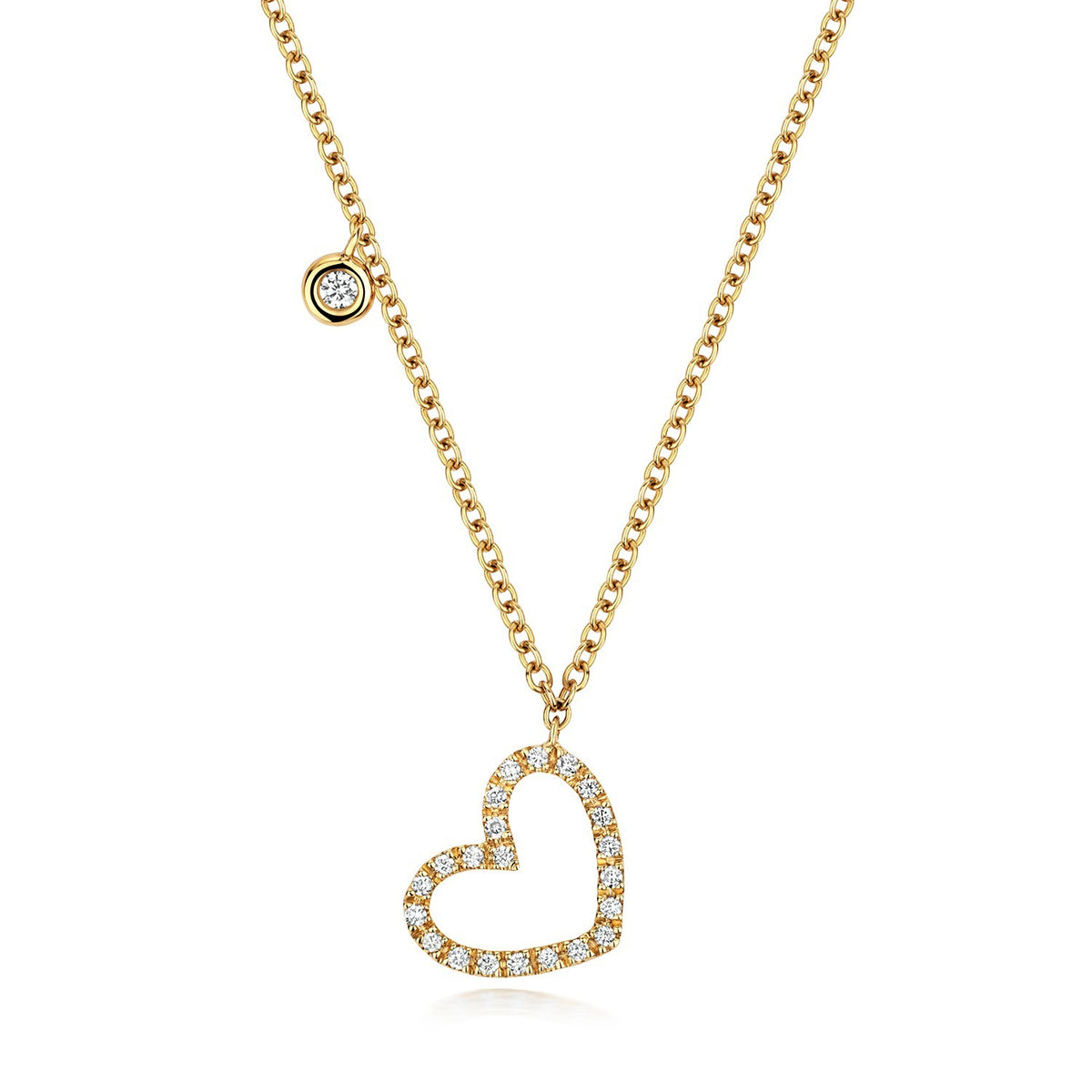 23 Natural Diamond Heart Necklace 18ct Yellow Gold Hallmarked British Made