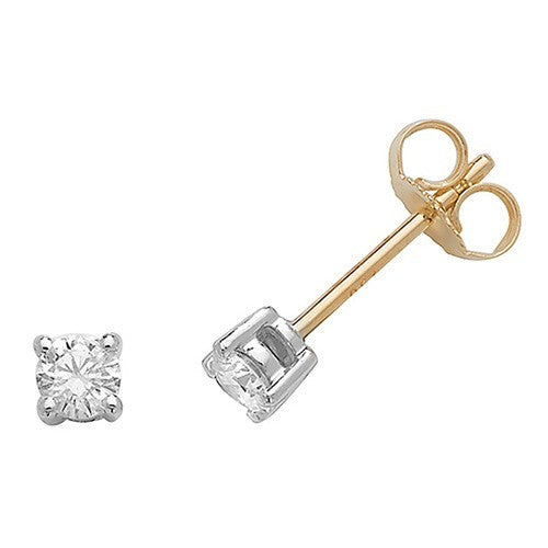 Natural Diamond Stud Solitaire Earrings 18ct 2 Tone Gold Hallmarked British Made
