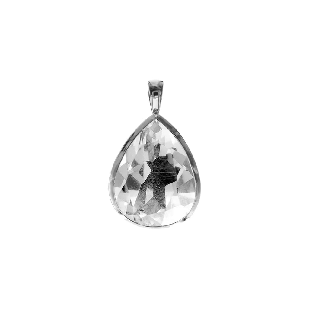Clear Quartz Teardrop Pendant Sterling Silver 925 Hallmarked All Chain Lengths