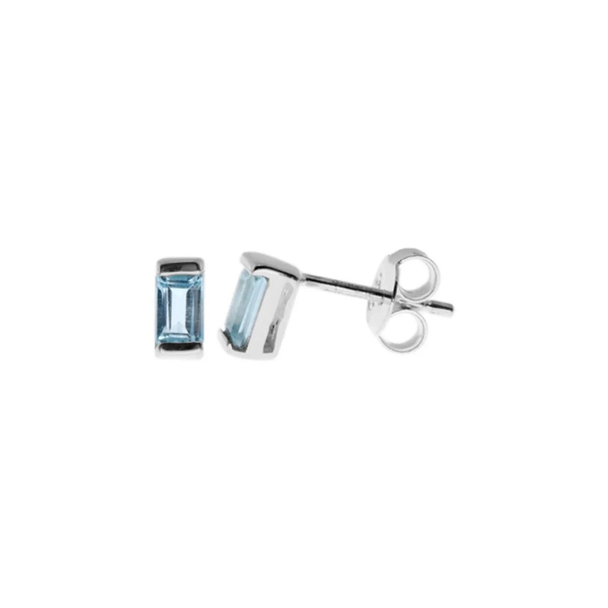 Baguette Natural Aquamarine Stud Earrings Sterling Silver 925 Hallmarked