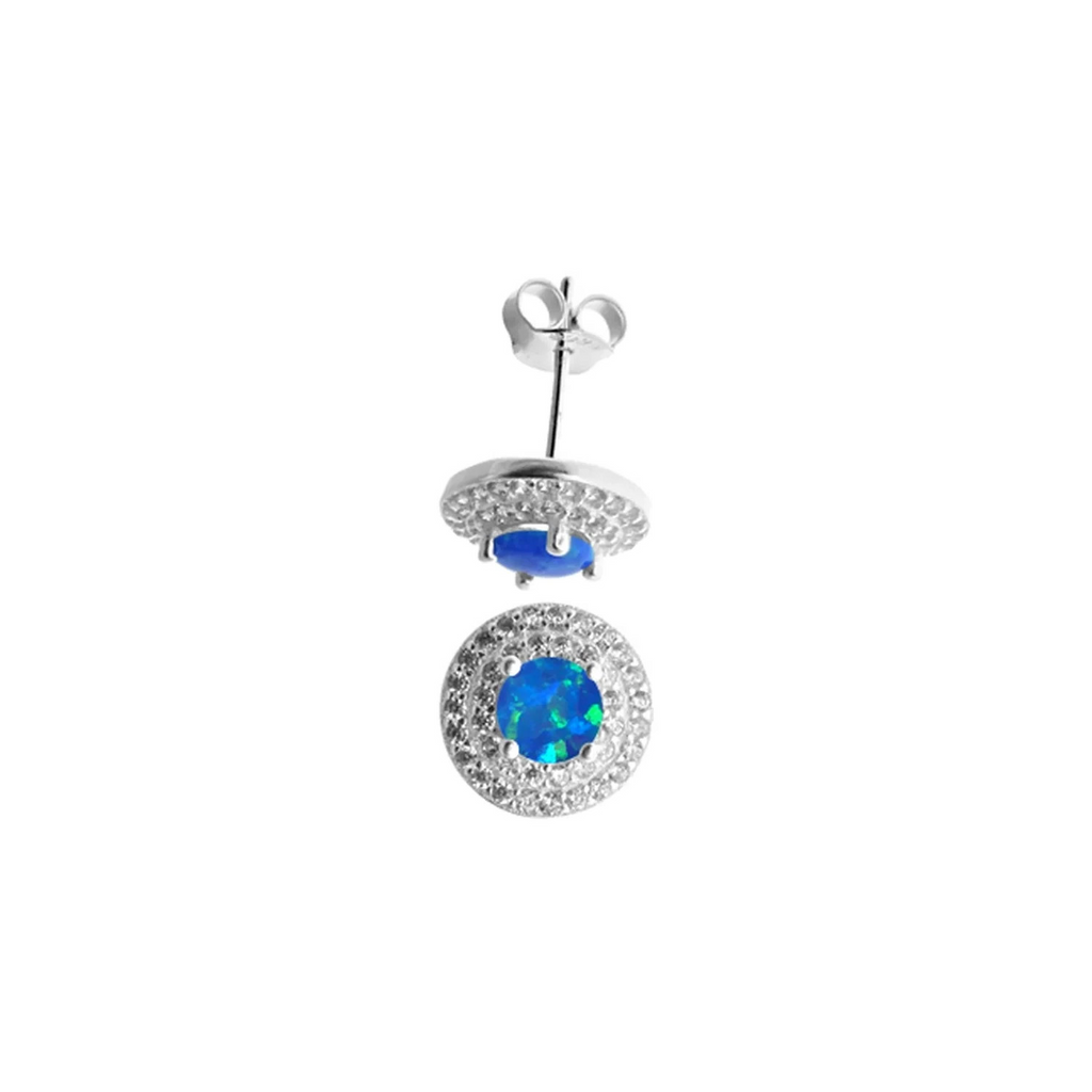 Natural Blue Opal Halo Stud Earrings Sterling Silver 925 Hallmarked Brand New
