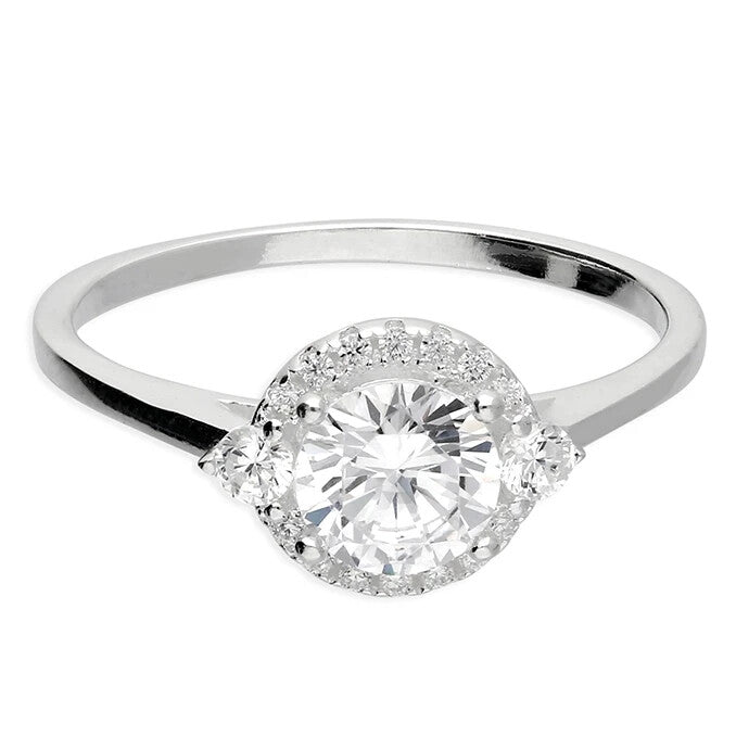 Round Halo Cluster Ring Sterling Silver 925 Hallmarked British Made Size M - R