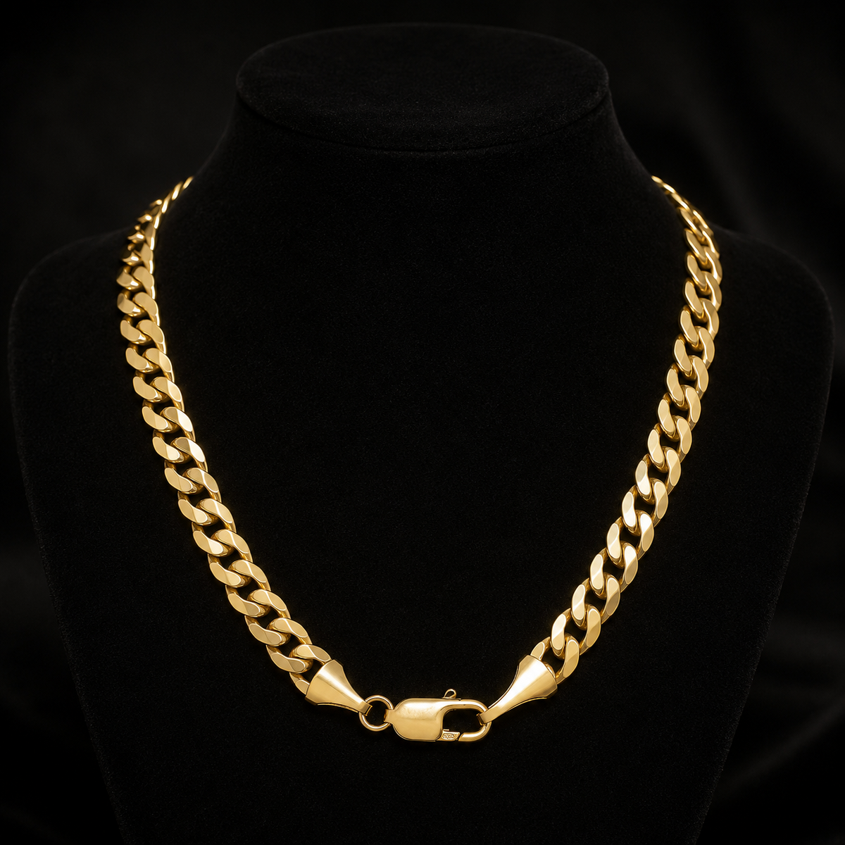 Yellow Gold Flat Bevelled Curb Chain British Made Hallmarked 20" Weight 51g