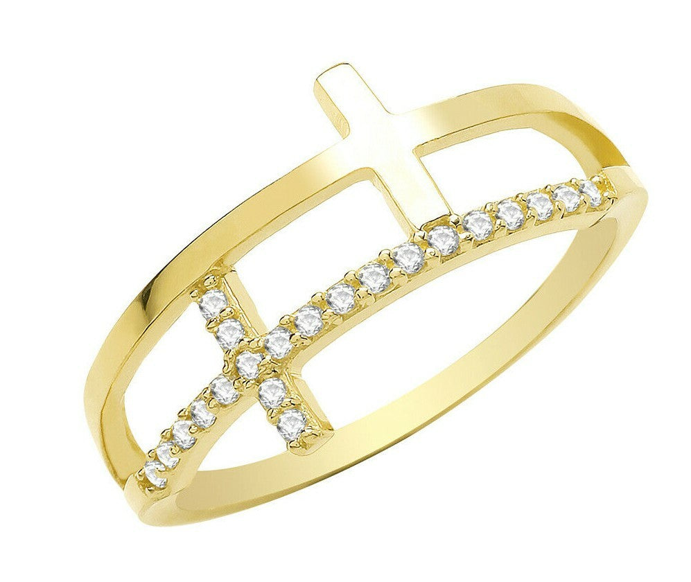 Double Cross Ring 9ct Yellow Gold Hallmarked Sizes K - Q British Made
