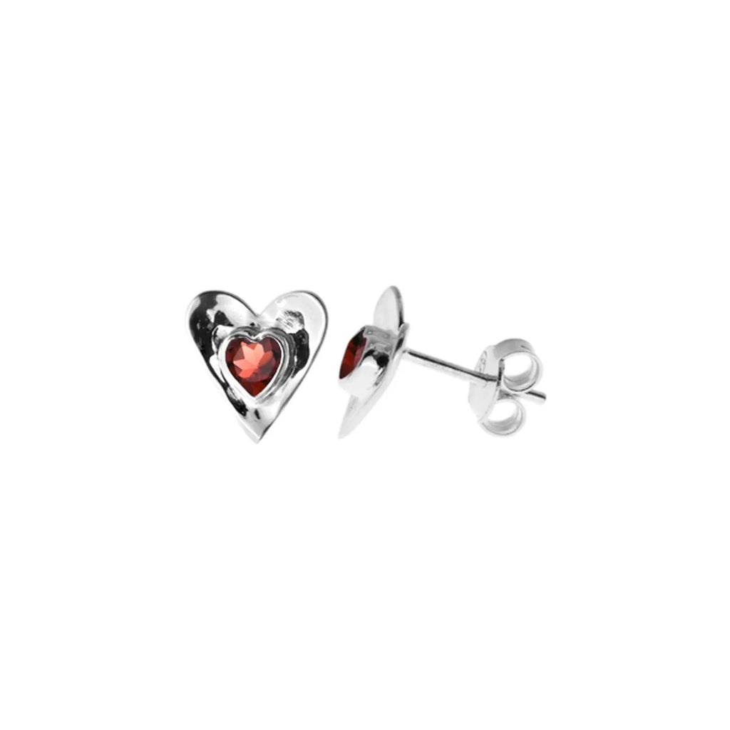 Natural Garnet Heart Stud Earrings Sterling Silver 925 Hallmark Brand New Boxed