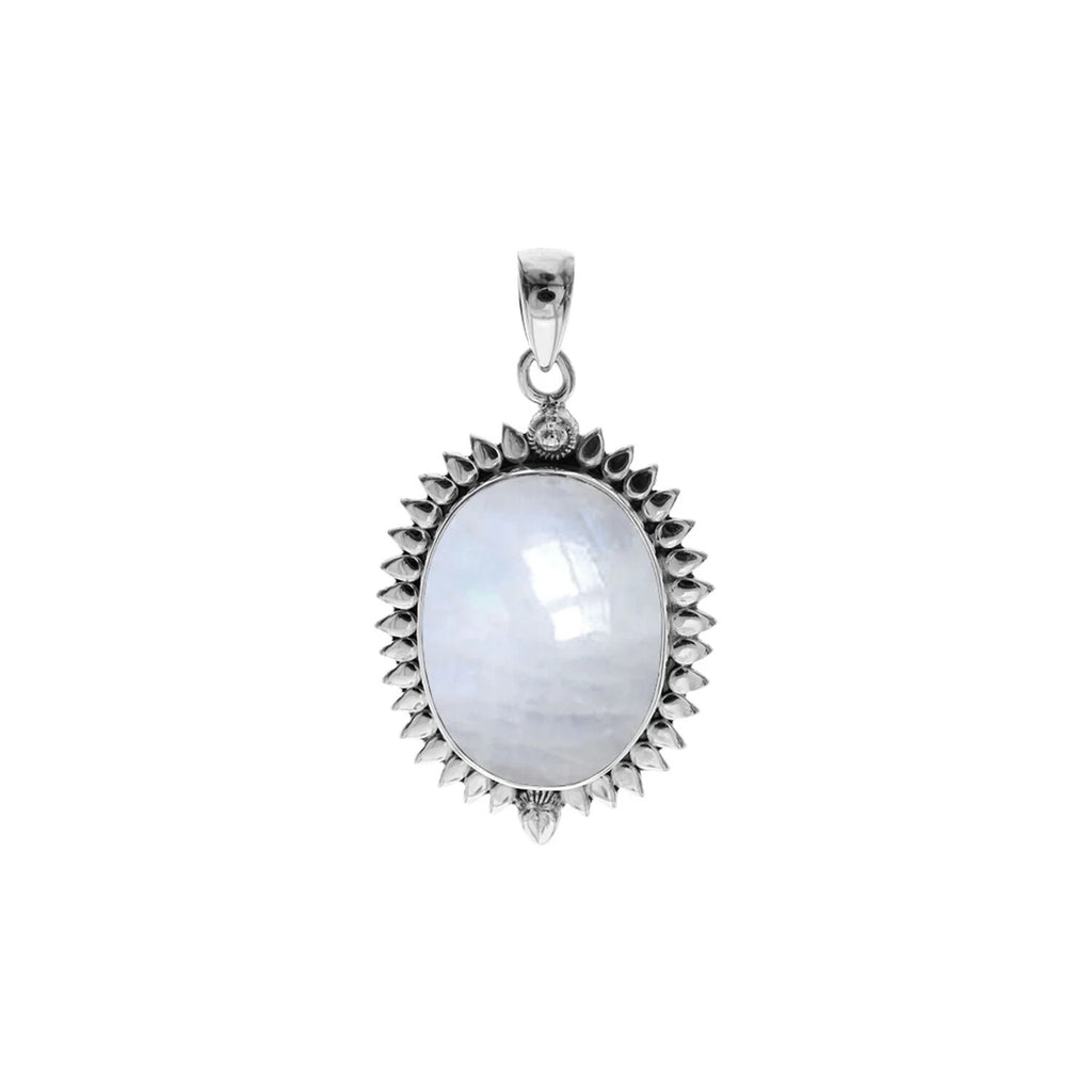 Oval Petal Moonstone Pendant Sterling Silver 925 Hallmarked All Chain Lengths