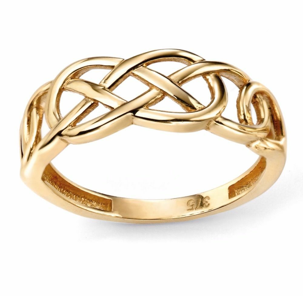 9ct Yellow Gold Celtic Pattern Ring Sizes L - Q  British Made Brand New