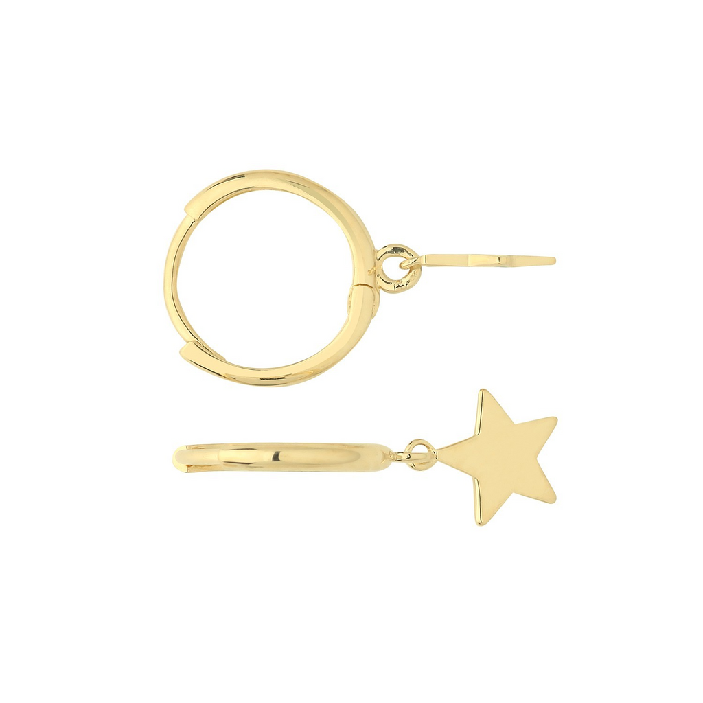 8mm Star Drop Hoops Earrings 9ct Yellow Gold 375 Hallmarked Brand New