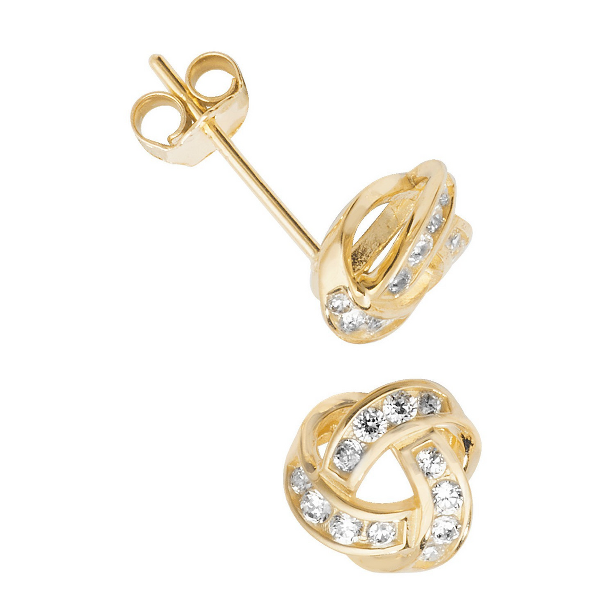 12 Stone Knot Stud Earrings 9ct Yellow Gold 375 Hallmarked Brand New Boxed