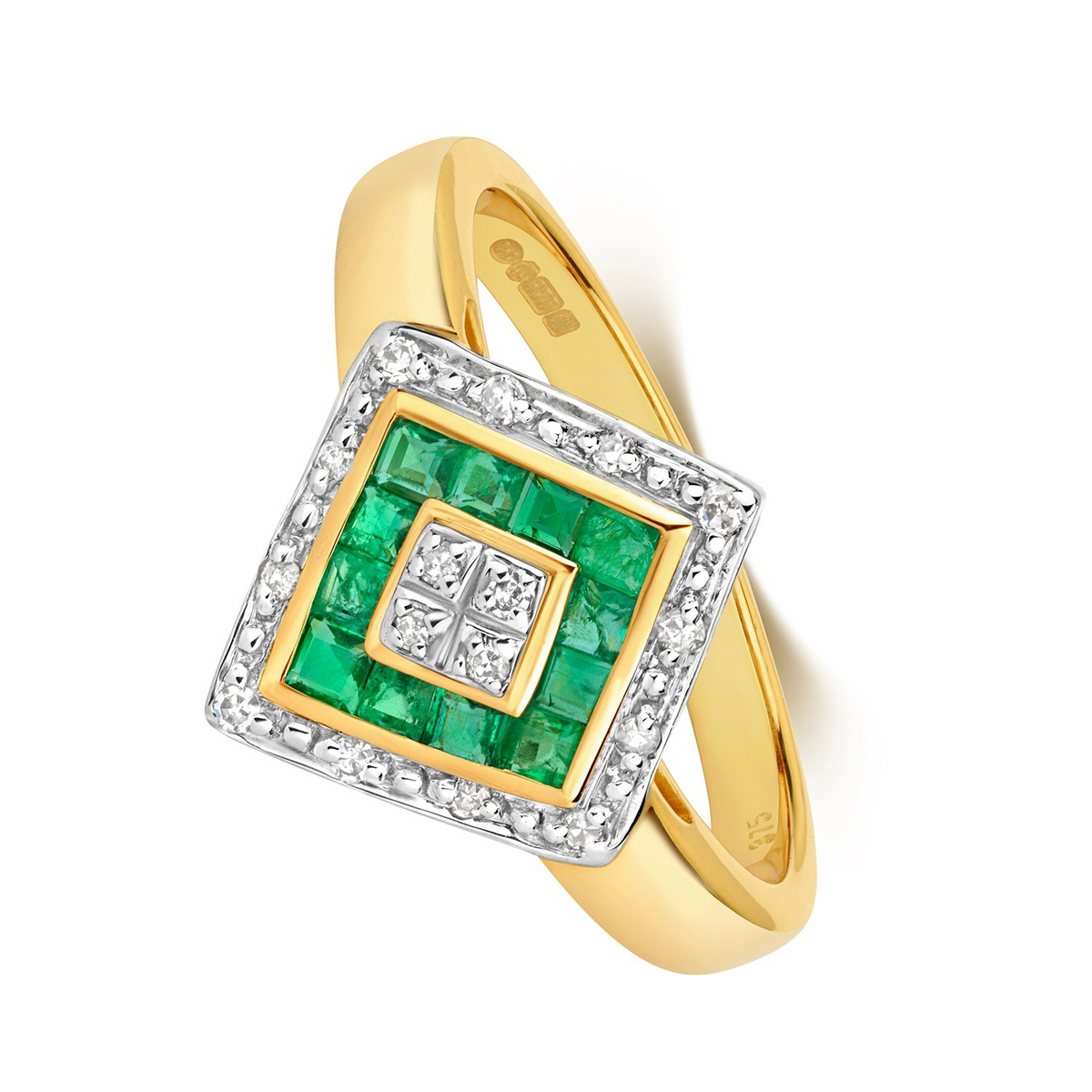 Statement Emerald Diamond Ring 9ct 2 Tone Gold 375 Hallmarked Sizes J - Q