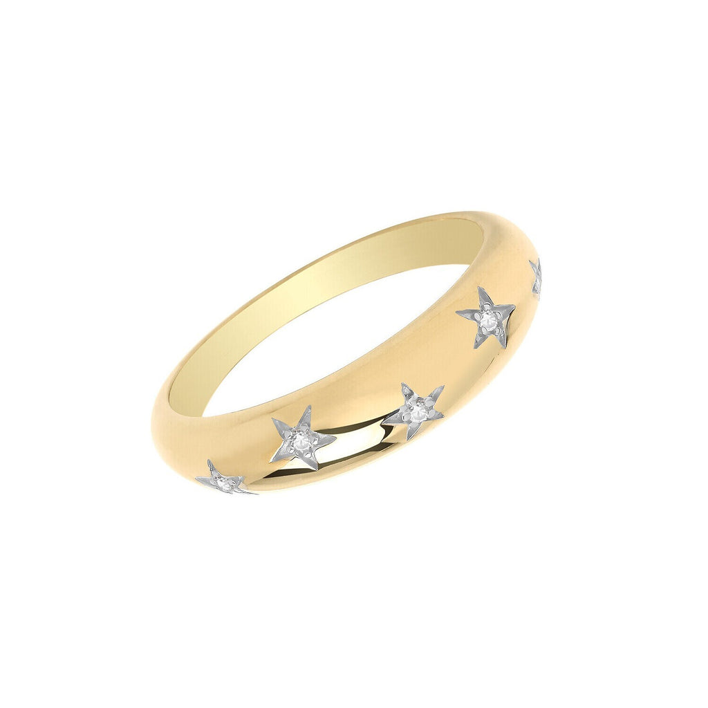 Star Dome Ring 9ct Yellow Gold Hallmarked Sizes L - S British Made