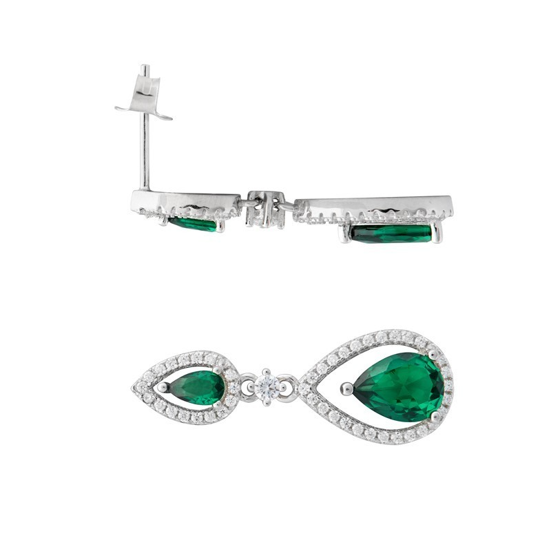 Natural Emerald Teardrop Earrings Sterling Silver 925 Hallmarked British Made