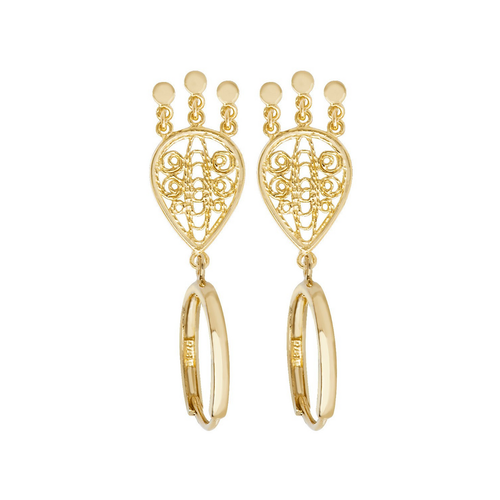 Organic Pear Charm Hoop Earrings 9ct Yellow Gold 375 Hallmarked Brand New Boxed