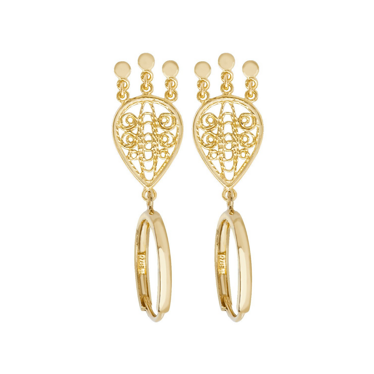 Organic Pear Charm Hoop Earrings 9ct Yellow Gold 375 Hallmarked Brand New Boxed