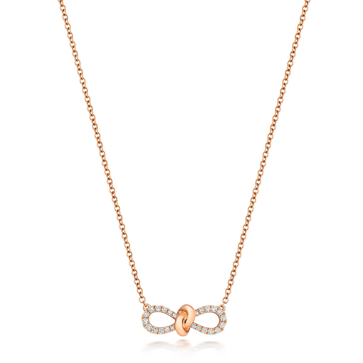 24 Natural Diamond Bow Necklace 18ct Rose Gold Hallmarked British Made