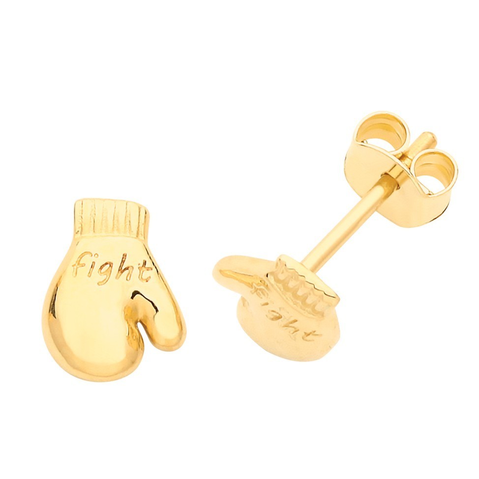 Engraved Boxing Glove Earrings 9ct Yellow Gold Gents 375 Hallmarked Brand New