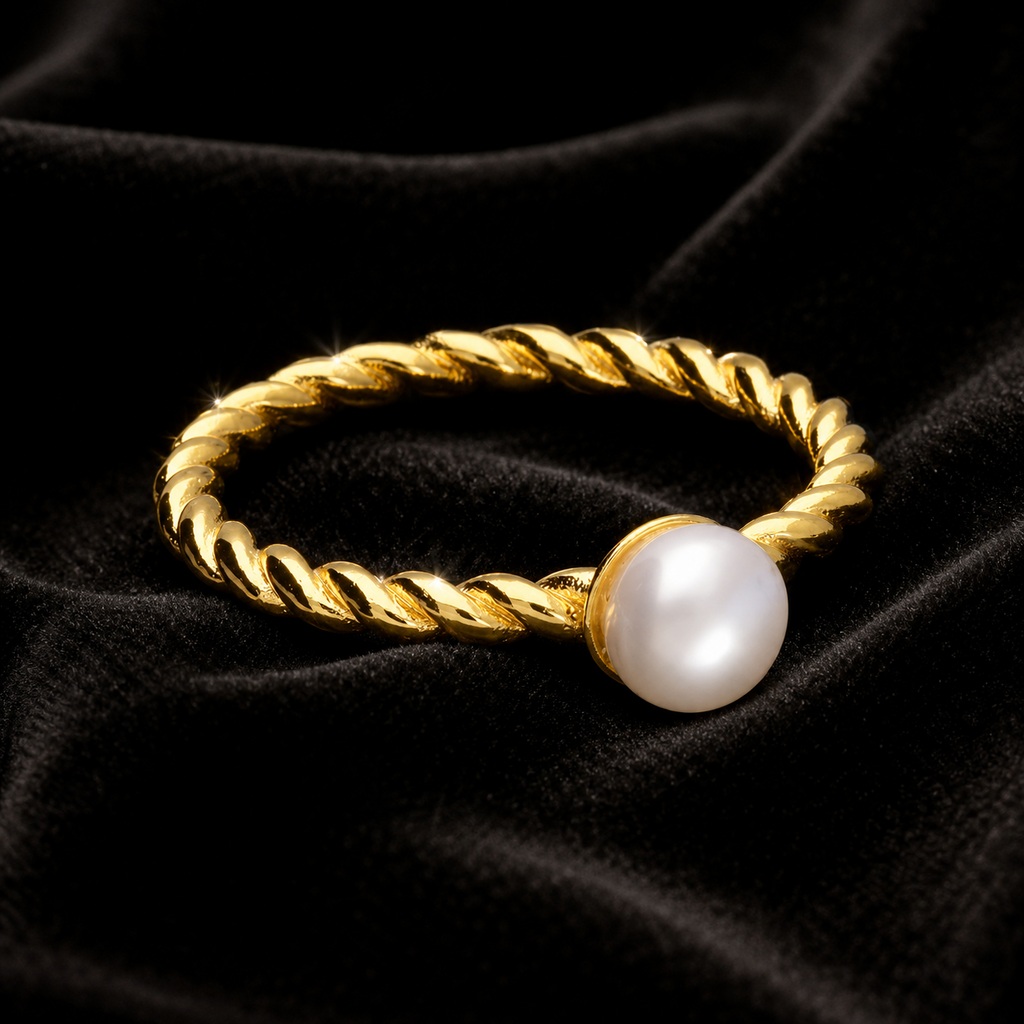 2mm Twist Pearl Ring 14ct Yellow Gold Plated Hallmarked British Made Size K - Q