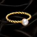 2mm Twist Pearl Ring 14ct Yellow Gold Plated Hallmarked British Made Size K - Q