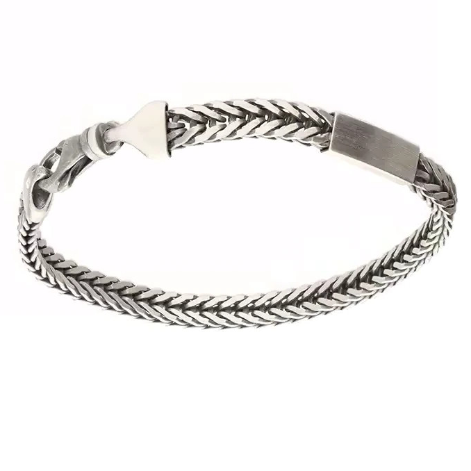 Heavy Gents Solid Sterling Silver FoxtaiI ID Chain Bracelet 925 Hallmarked