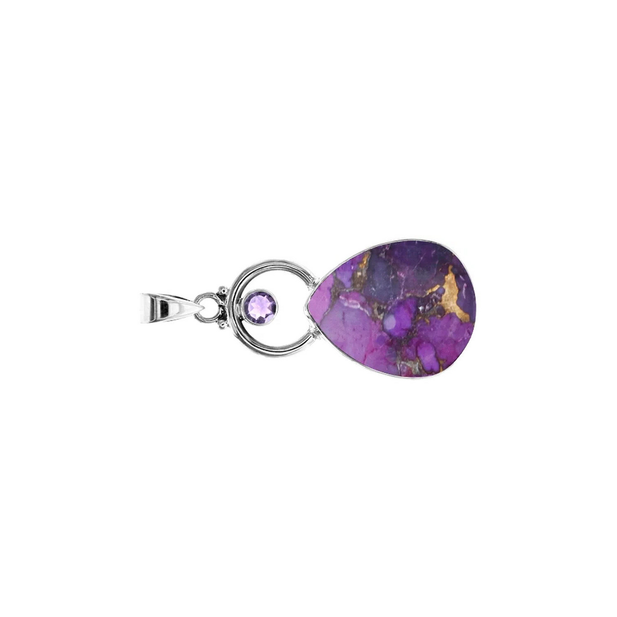 Teardrop Amethyst Hoop Pendant Sterling Silver 925 Hallmarked All Chain Lengths