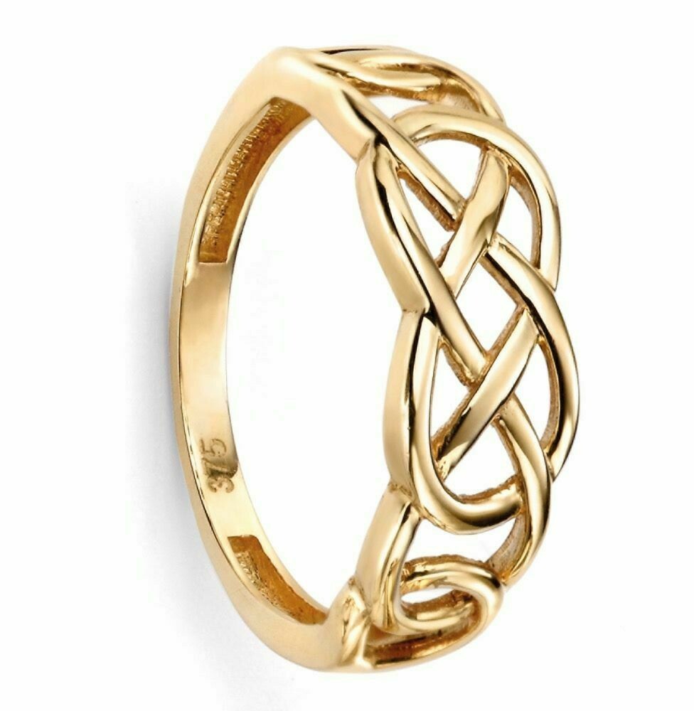 9ct Yellow Gold Celtic Pattern Ring Sizes L - Q  British Made Brand New