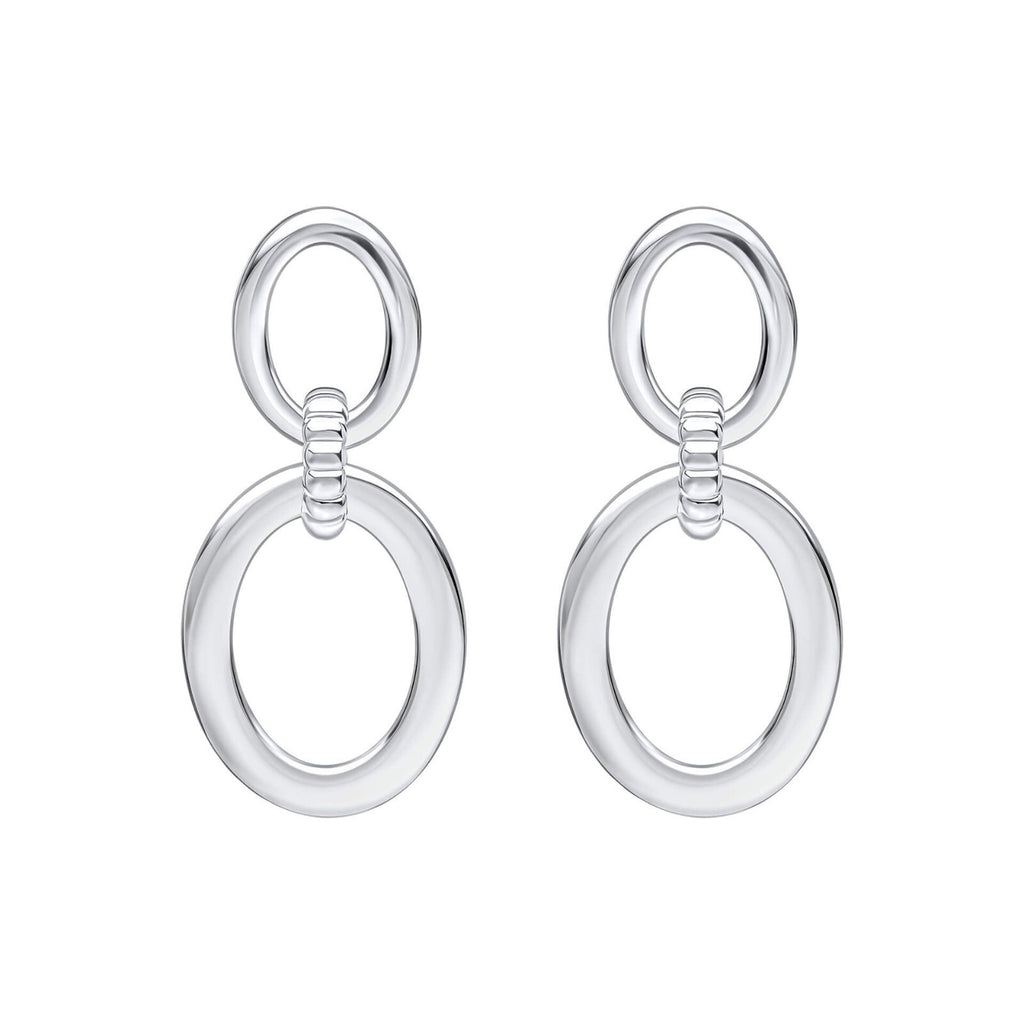 Sterling Silver Oval Drop Hoop Earrings 925 Hallmarked British Made Brand New