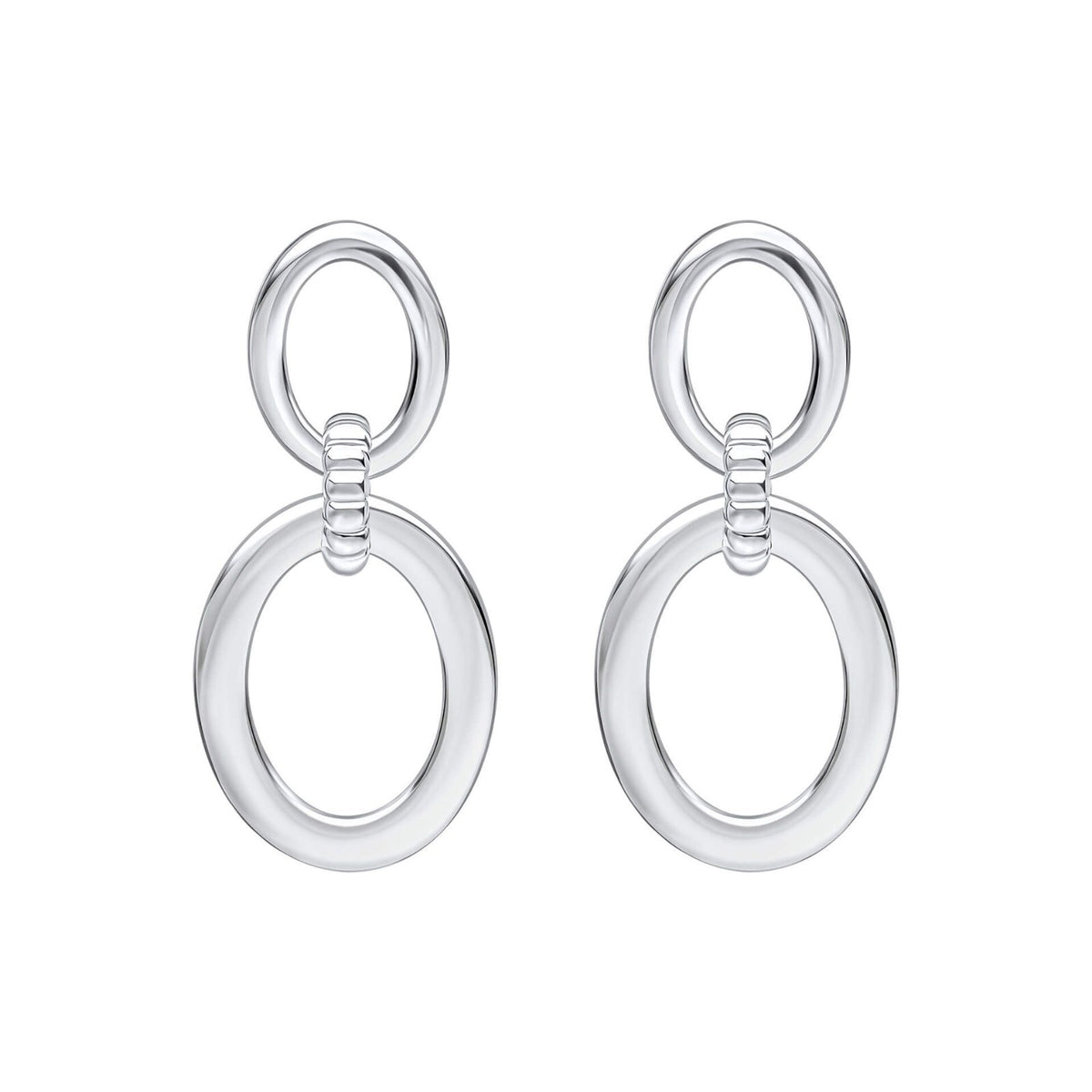 Sterling Silver Oval Drop Hoop Earrings 925 Hallmarked British Made Brand New