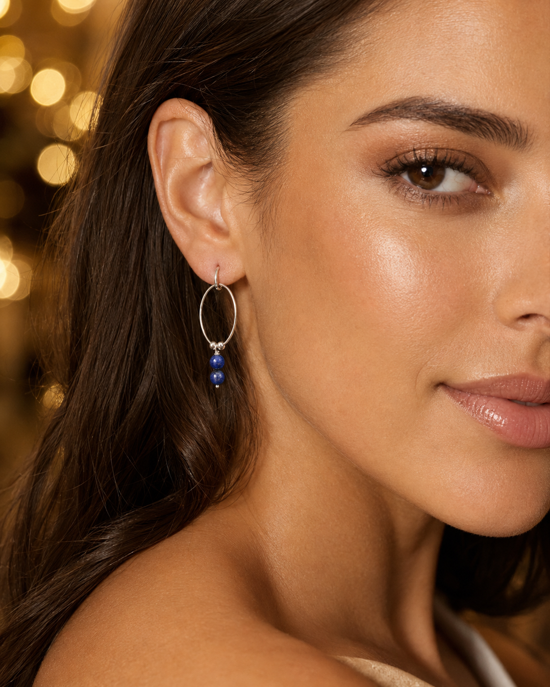 Lapis lazuli Drop Hoop Earrings Sterling Silver 925 Hallmarked Brand New Boxed