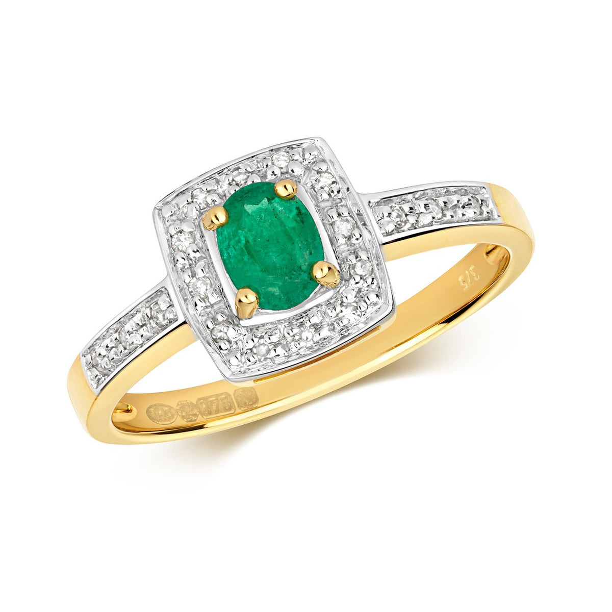 Oval Emerald Diamond Ring 9ct 2 Tone Gold 375 Hallmarked Sizes J - Q