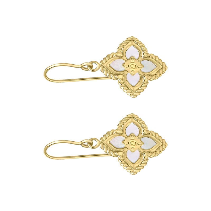 Mother Of Pearl Floral Drop Earrings 9ct Yellow Gold 375 Hallmarked British Made
