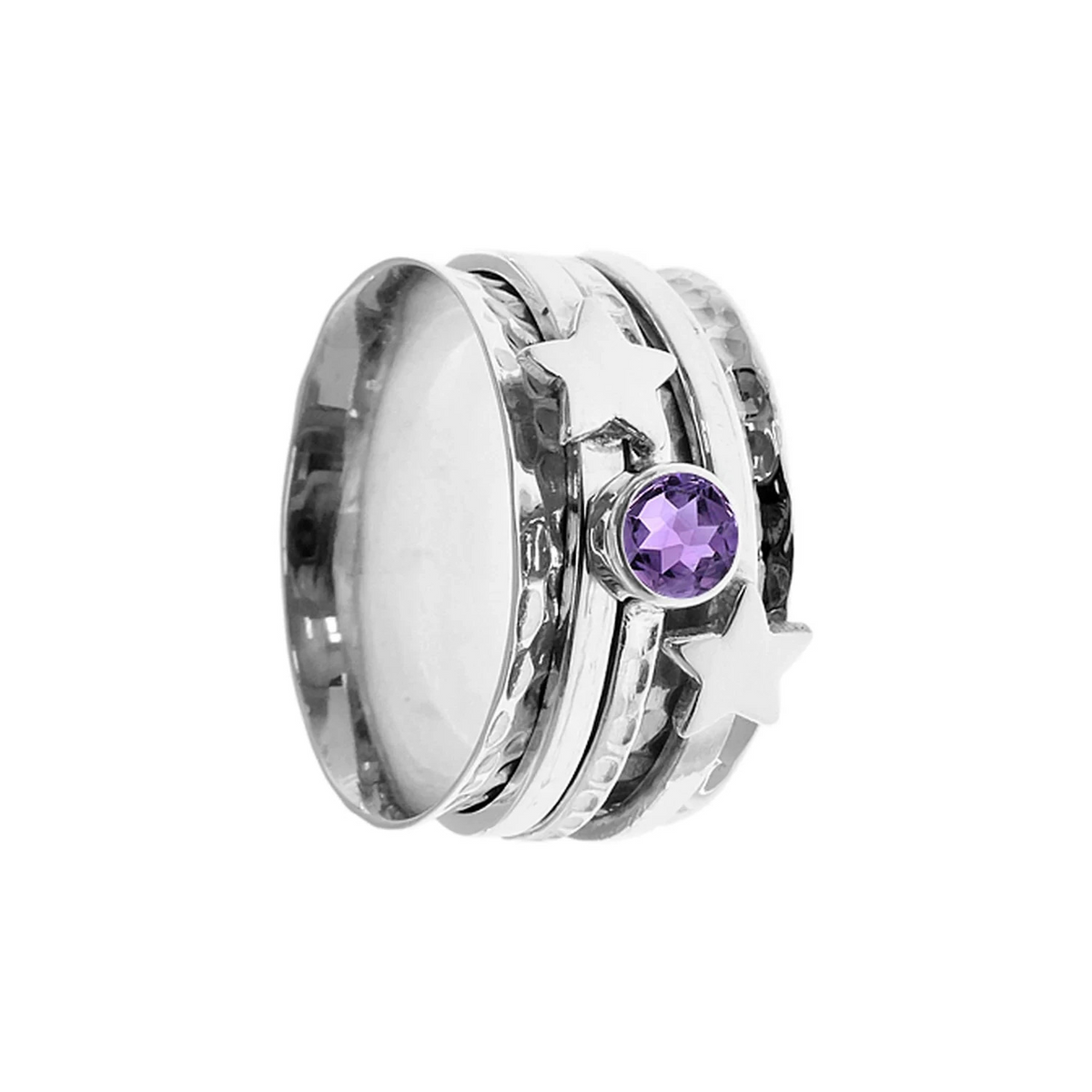Amethyst Star Spinner Ring Sterling Silver 925 Hallmarked Size M - S