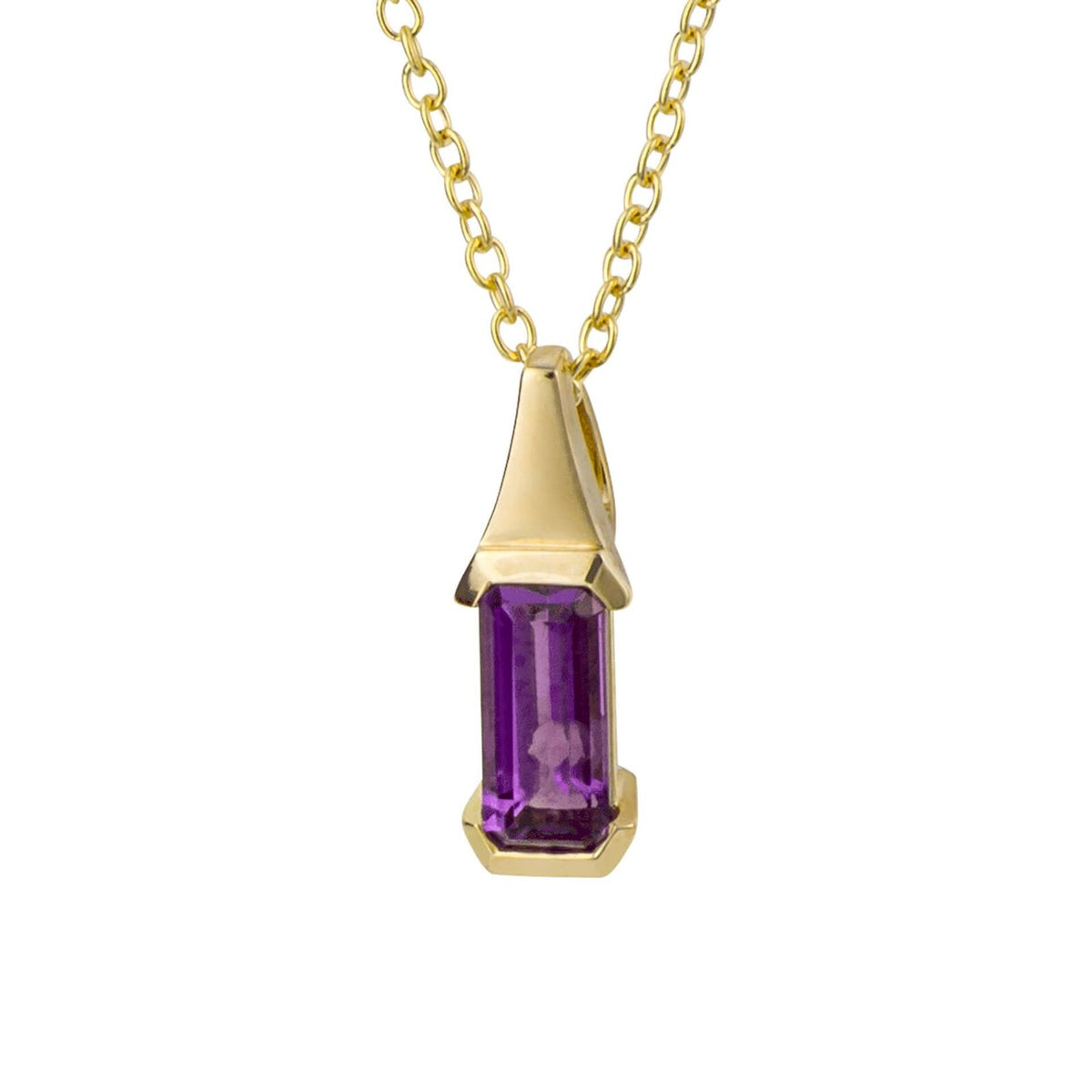 Elongated Amethyst Pendant 9ct Yellow Gold 375 Hallmarked British Made