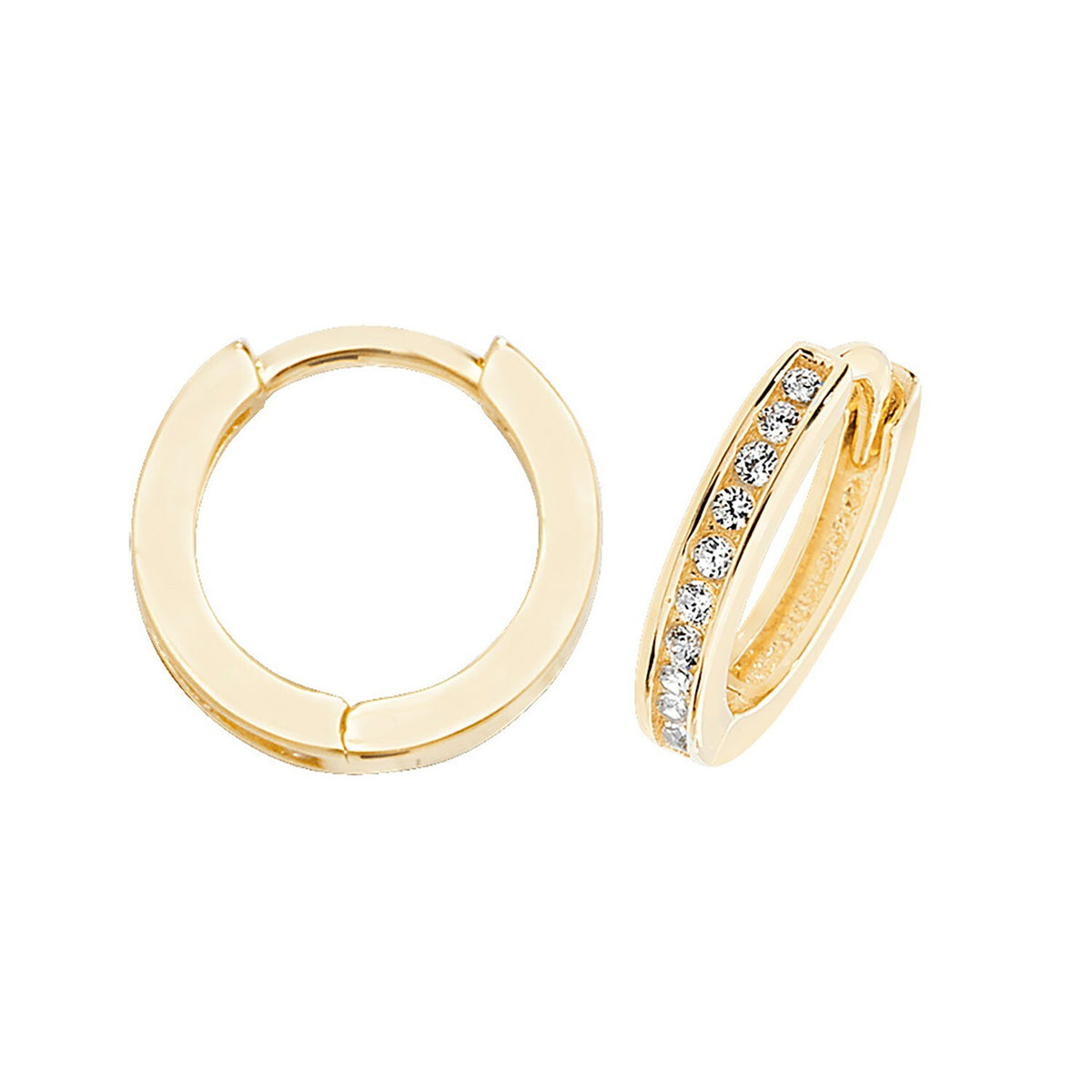 Mens 10 Stone Huggie Hoop Earring 9ct Yellow Gold 375 Hallmarked Brand New