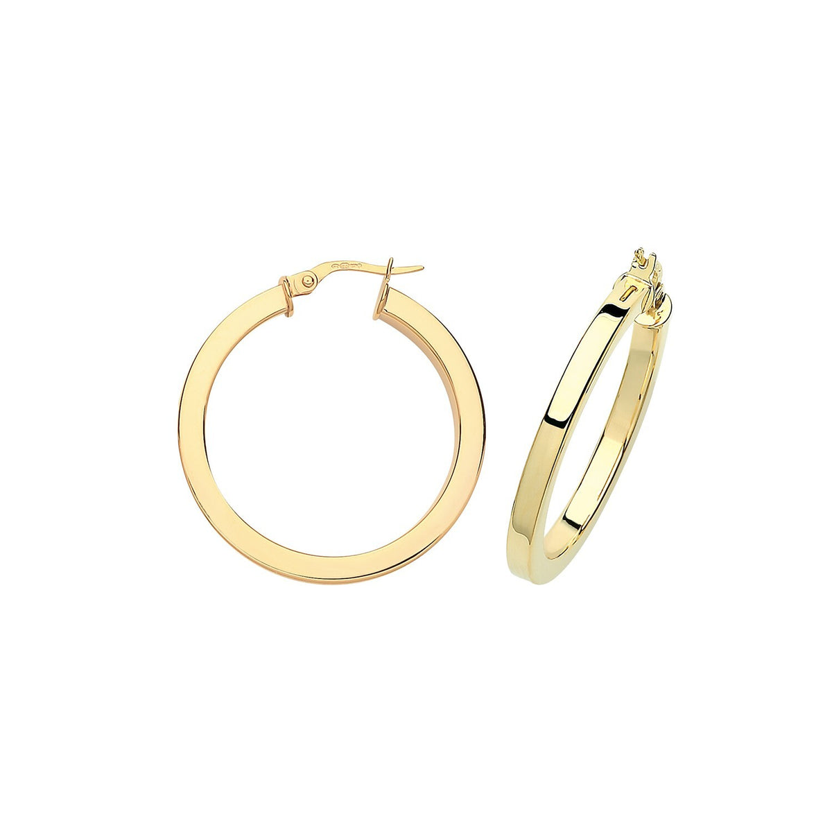 9ct Yellow Gold Hoops SQ Tube 375 Hallmarked 15mm - 40mm Diameter British Made
